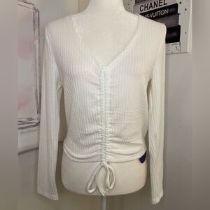 Sweatyrocks Long Sleeve Ribbed Knit Ruched Top White Size Large